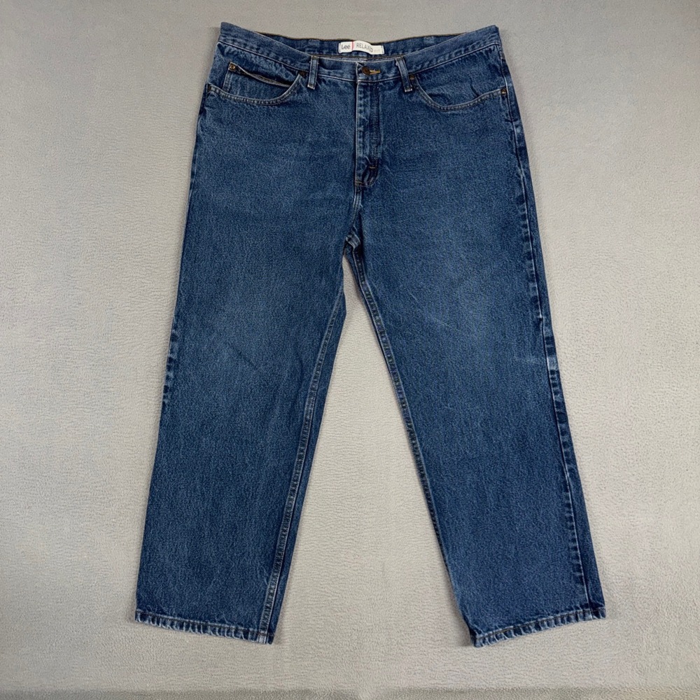 Lee Jeans Mens 40x30 (Fits 40x28) Blue Relaxed Fit Straight Leg Stretch Denim